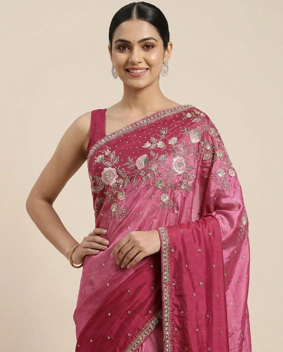 Embroidered Saree in HO Silk - Rangoli India