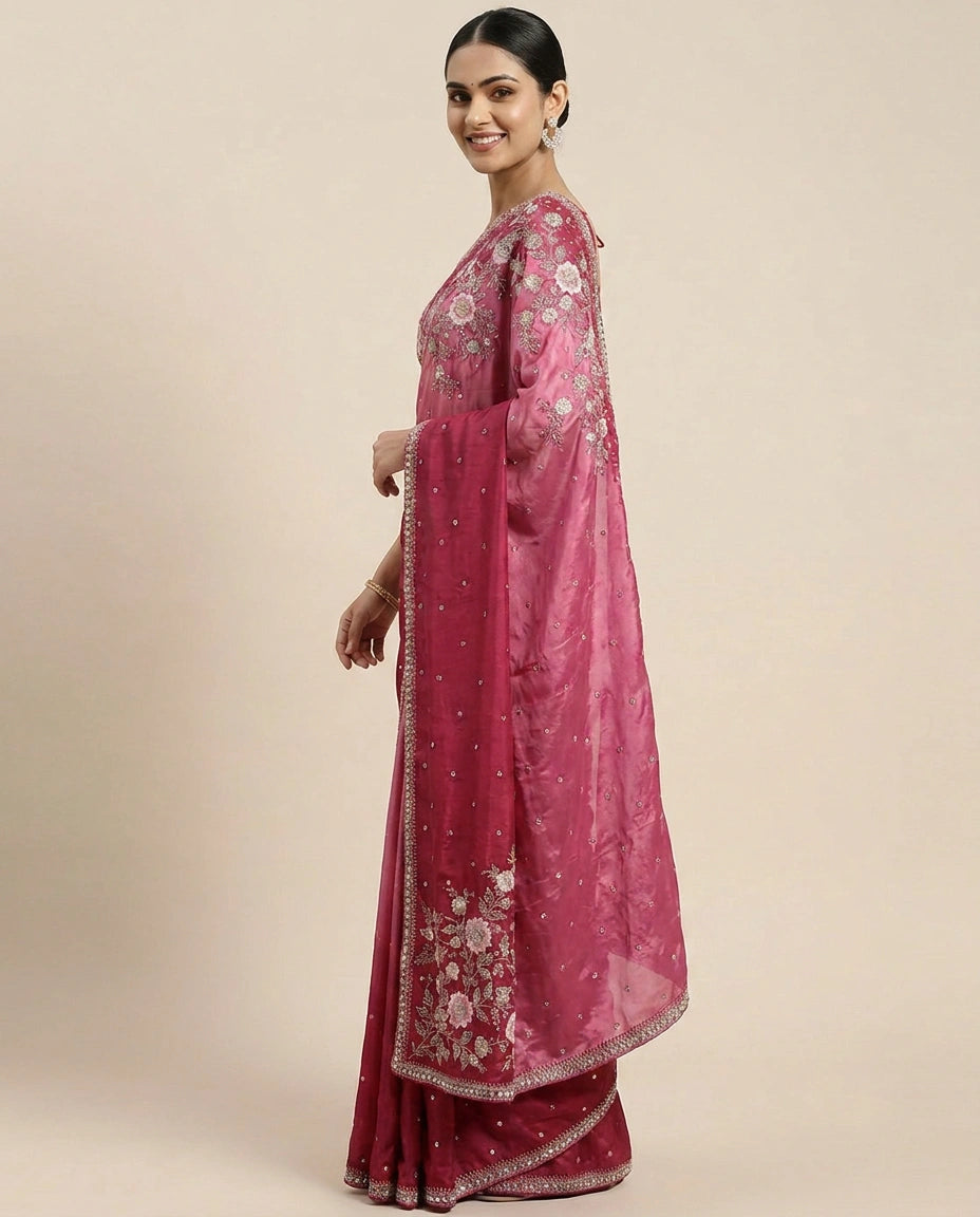 Embroidered Saree in HO Silk - Rangoli India