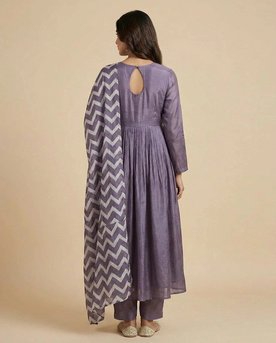 Lilac Chinon Straight Suit Set for Casual Festive Wear