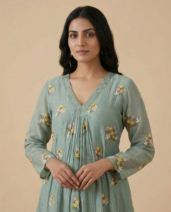 Firozi Blue Cotton A-Line Suit Set for Festive Wear