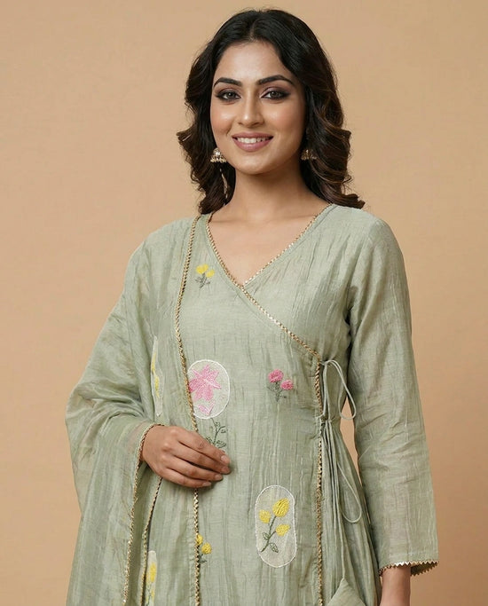 Sea Green Cotton Anarkali Suit with Gota Patti Work - Rangoli India