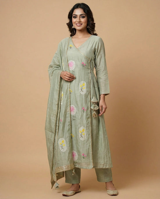 Sea Green Cotton Anarkali Suit with Gota Patti Work - Rangoli India