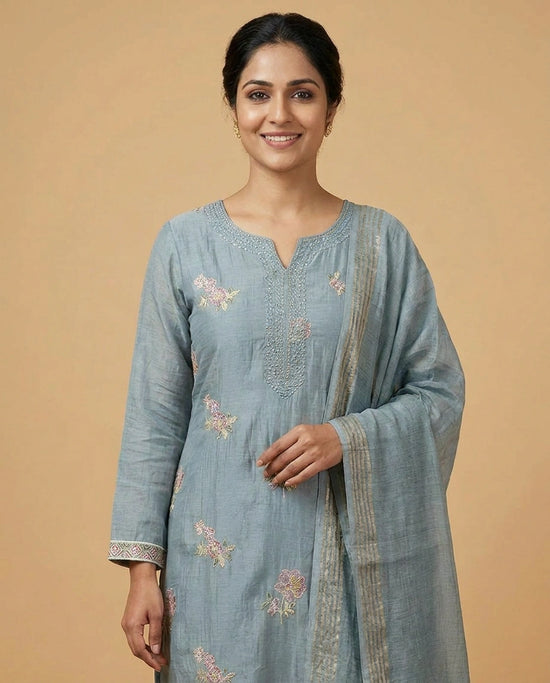 Mul Chanderi A-Line Suit - Rangoli India