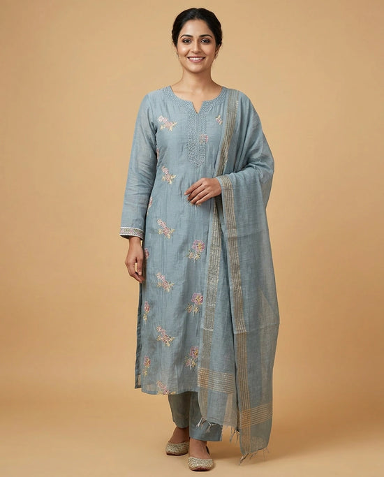 Mul Chanderi A-Line Suit - Rangoli India