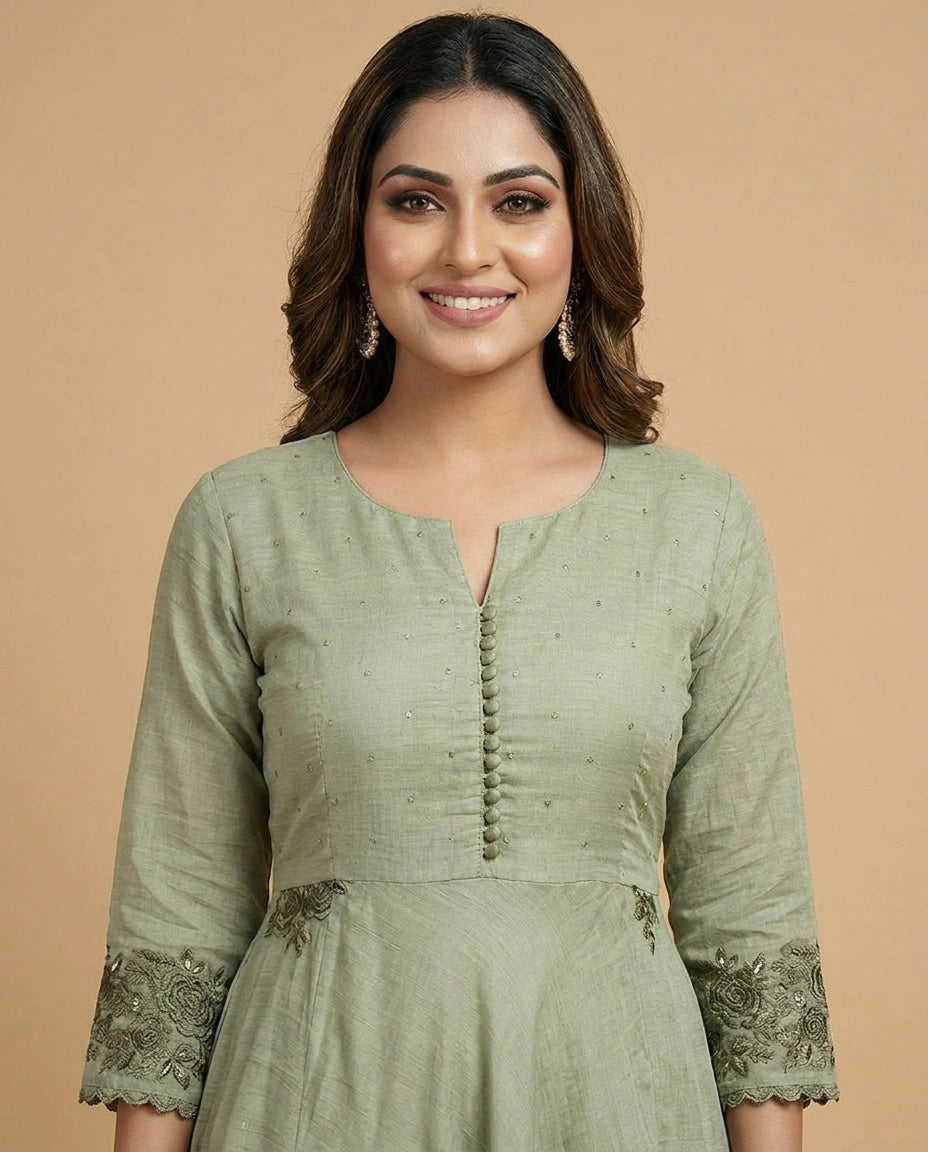 Pink Cotton Anarkali Suit with Floral Print - Rangoli India