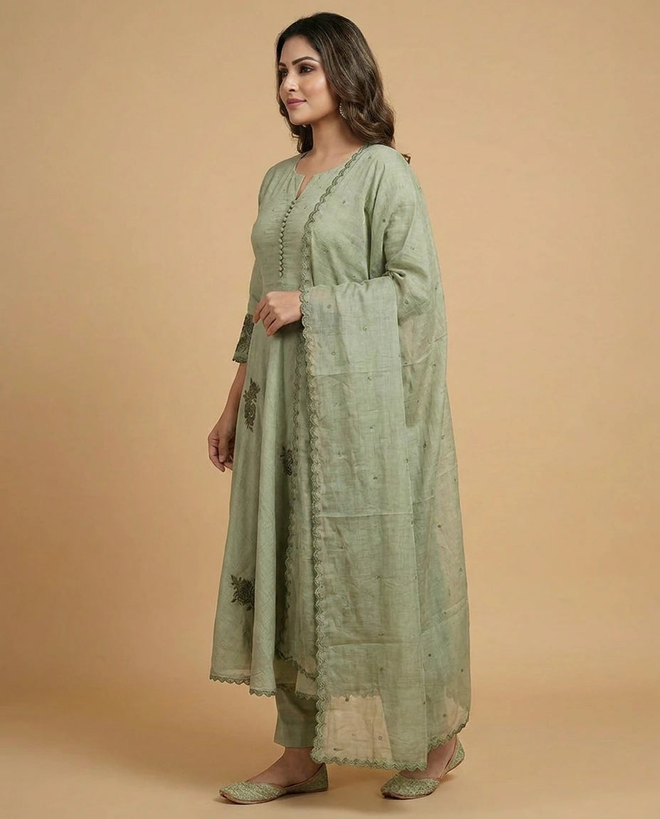 Pink Cotton Anarkali Suit with Floral Print - Rangoli India