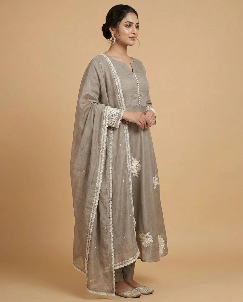 Pink Cotton Anarkali Suit with Floral Print - Rangoli India