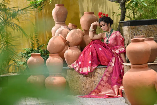 Tissue Banarasi Saree with Scalloped Border