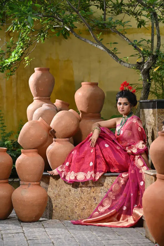 Tissue Banarasi Saree with Scalloped Border