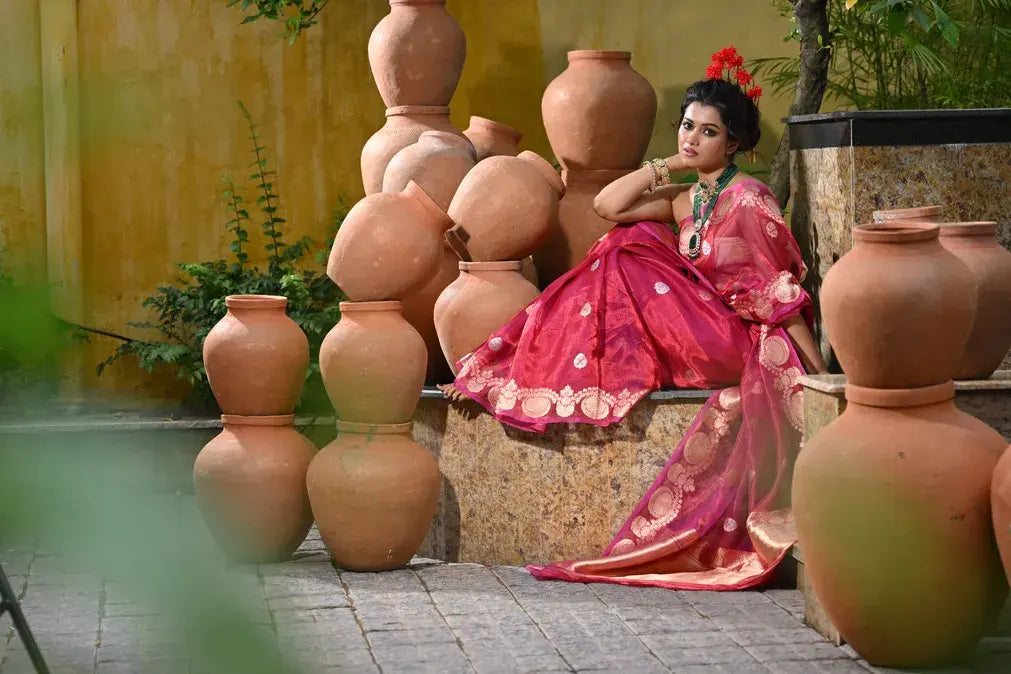 Tissue Banarasi Saree with Scalloped Border