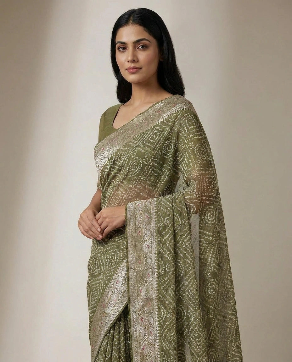 Organza Saree with Dimensional Thread and Zari Embroidery view 2