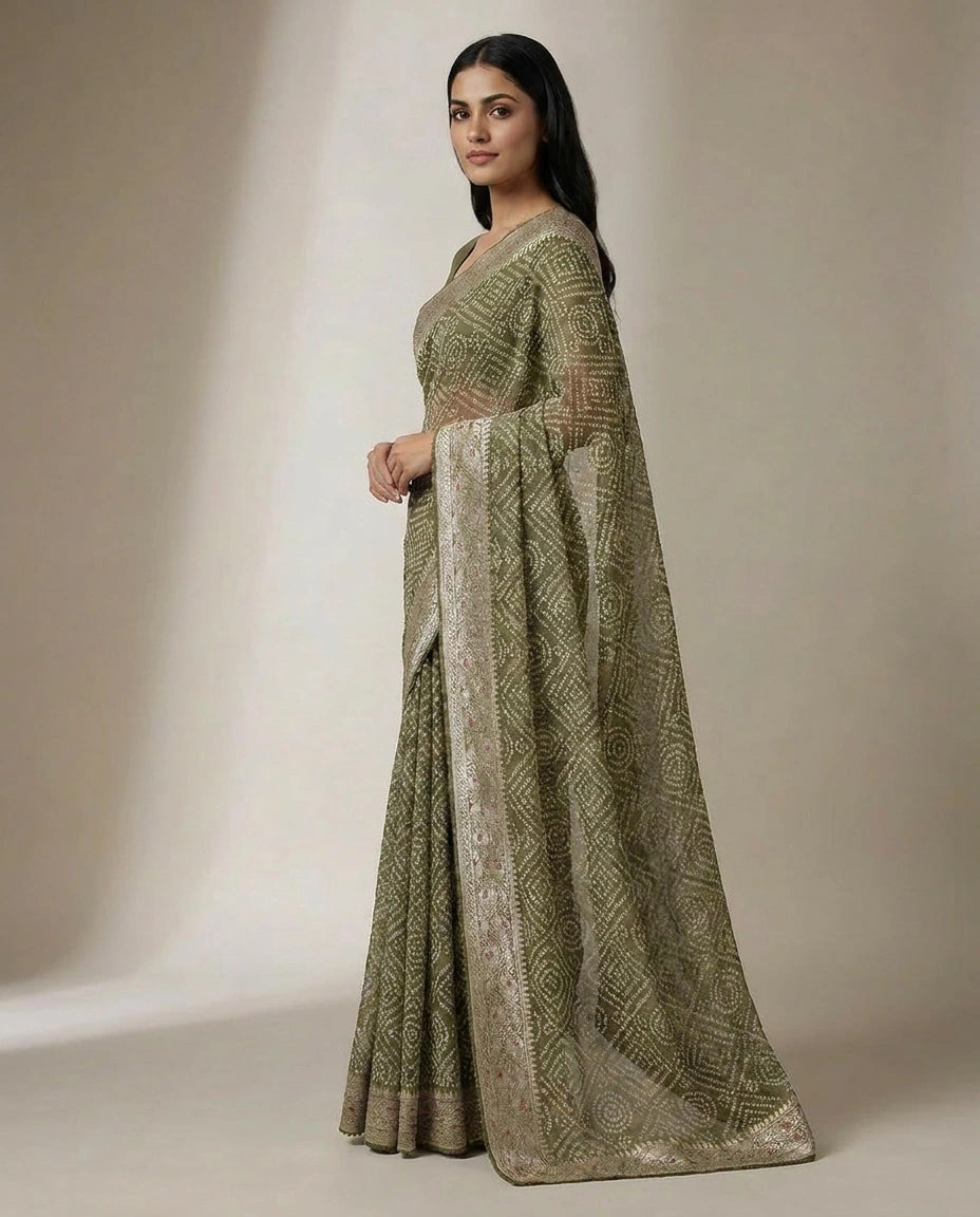 Organza Saree with Dimensional Thread and Zari Embroidery view 3