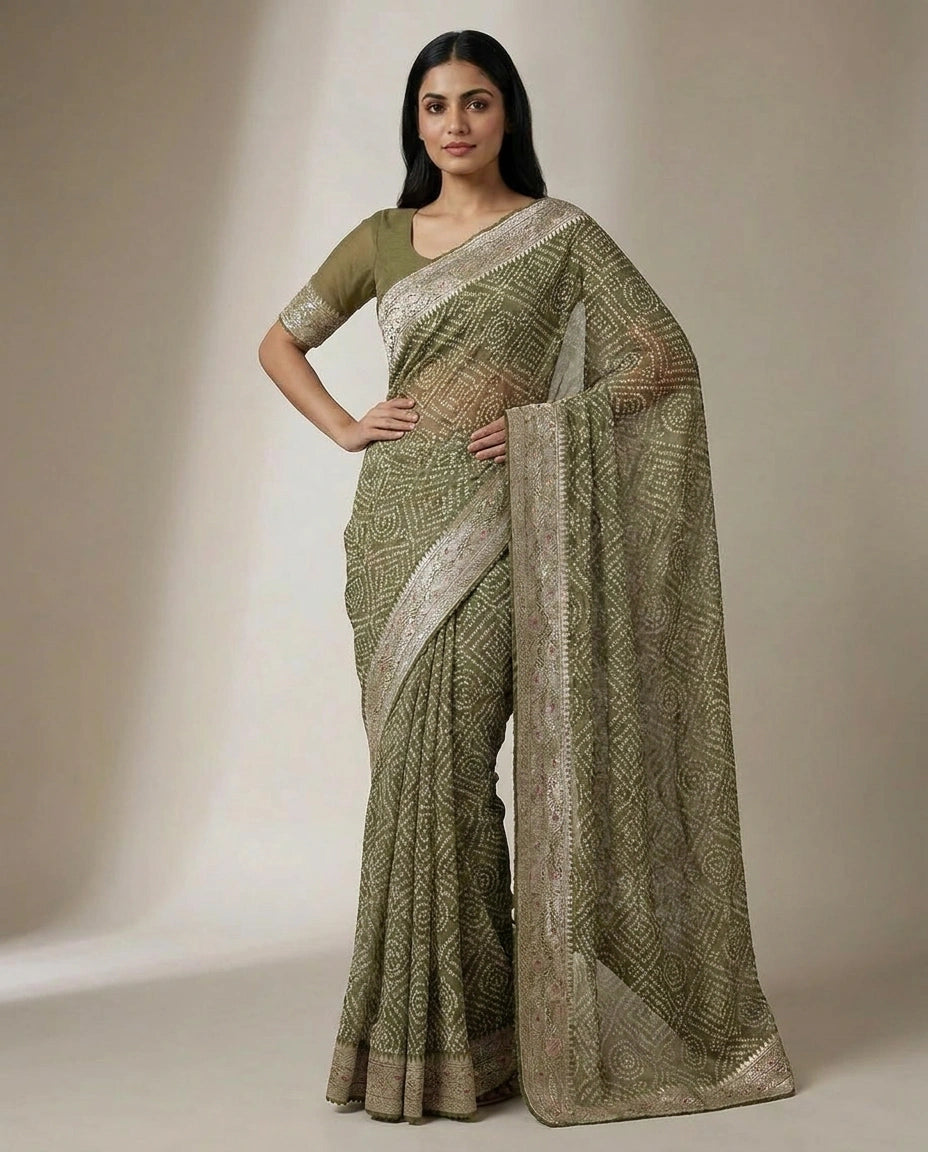 Organza Saree with Dimensional Thread and Zari Embroidery view 4