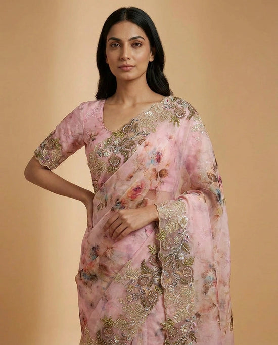 Georgette Saree with Hand-Applied Sequin Embroidery Work view 2