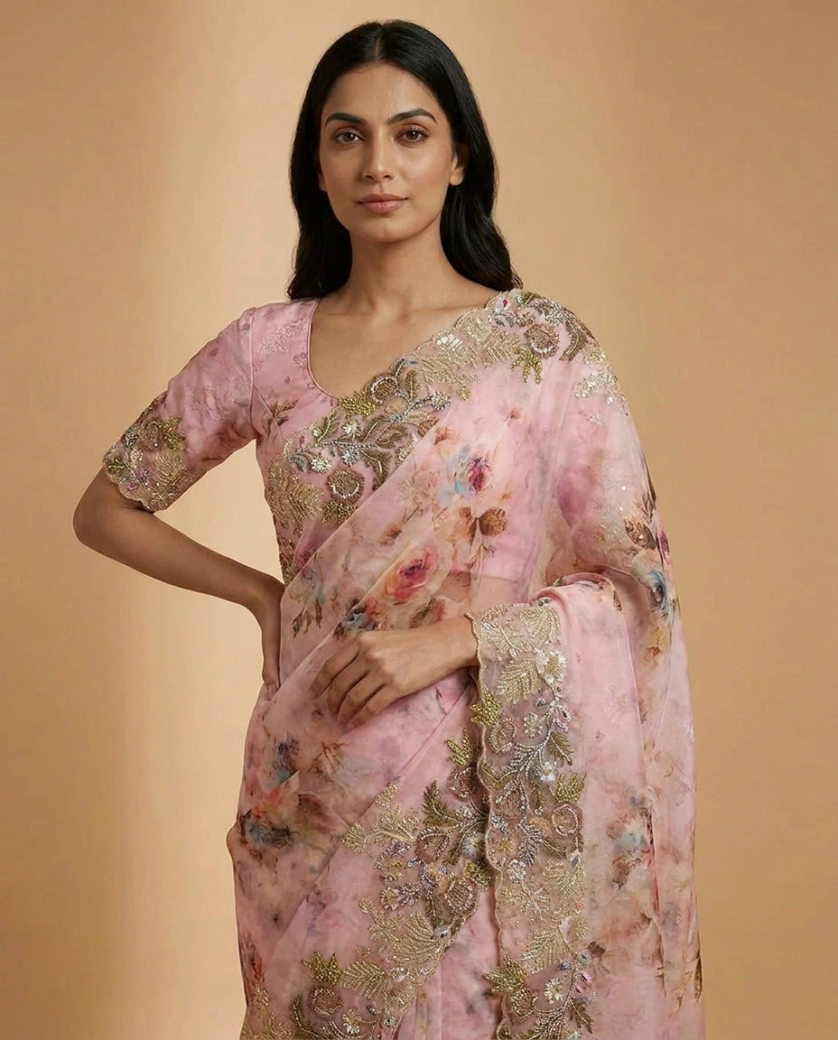 Georgette Saree with Hand-Applied Sequin Embroidery Work view 2