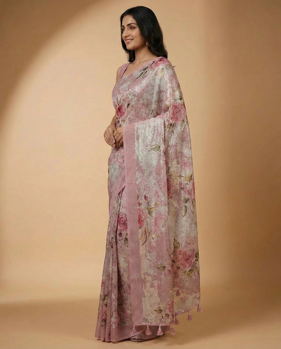 Designer Georgette Saree with Thread and Sequin Embroidery view 3