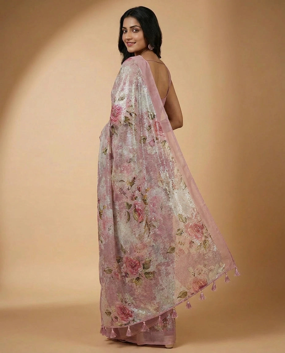 Designer Georgette Saree with Thread and Sequin Embroidery view 4