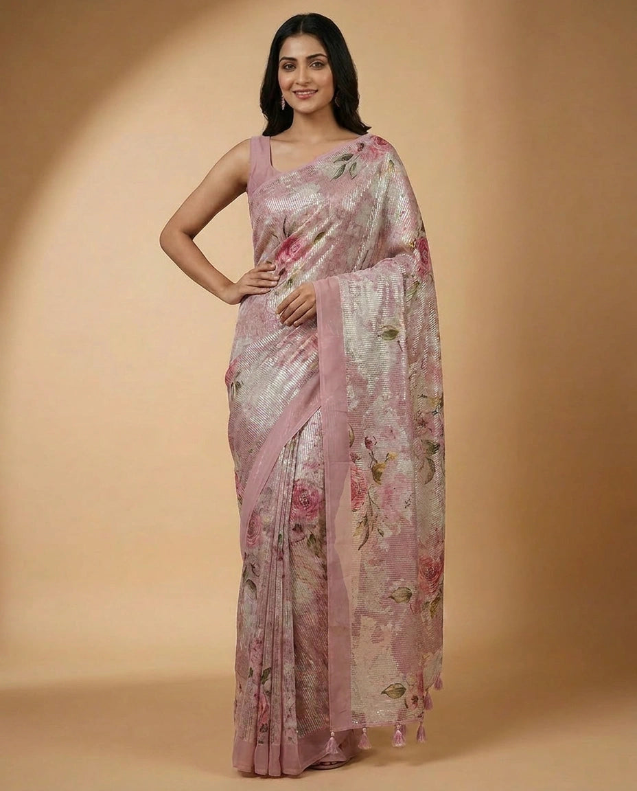 Designer Georgette Saree with Thread and Sequin Embroidery view 5