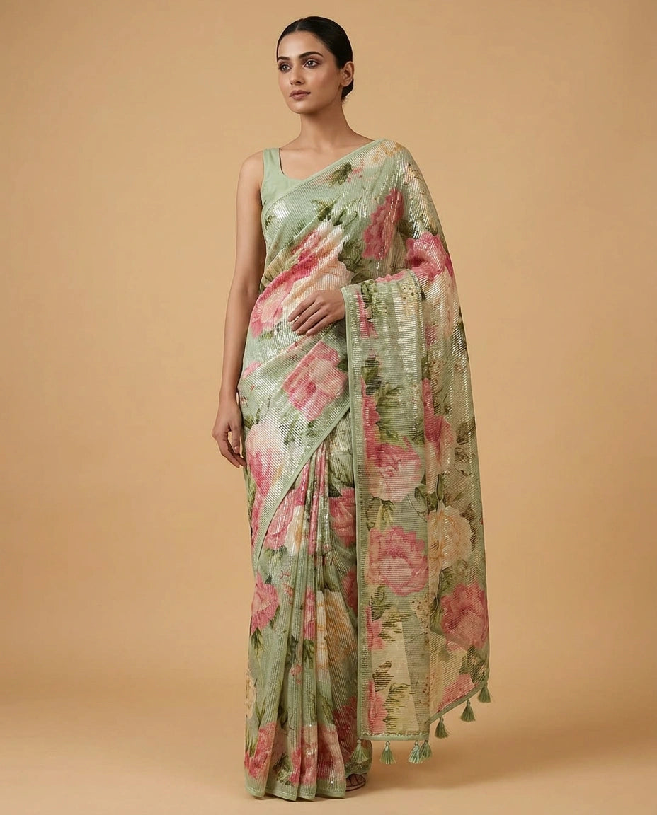 Designer Georgette Saree with Thread and Sequin Embroidery view 6