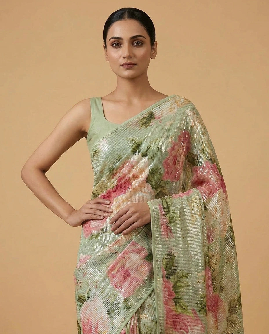 Designer Georgette Saree with Thread and Sequin Embroidery view 7