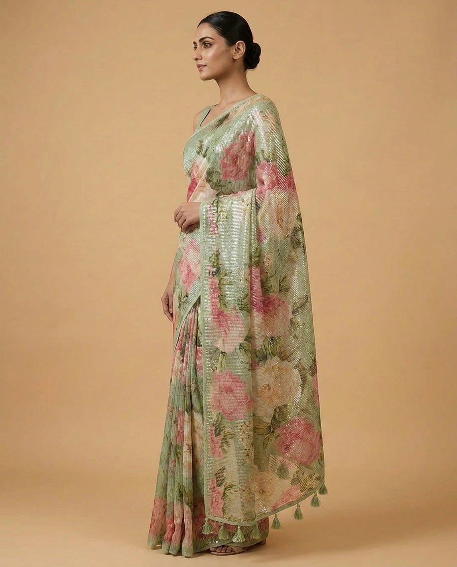Designer Georgette Saree with Thread and Sequin Embroidery view 8