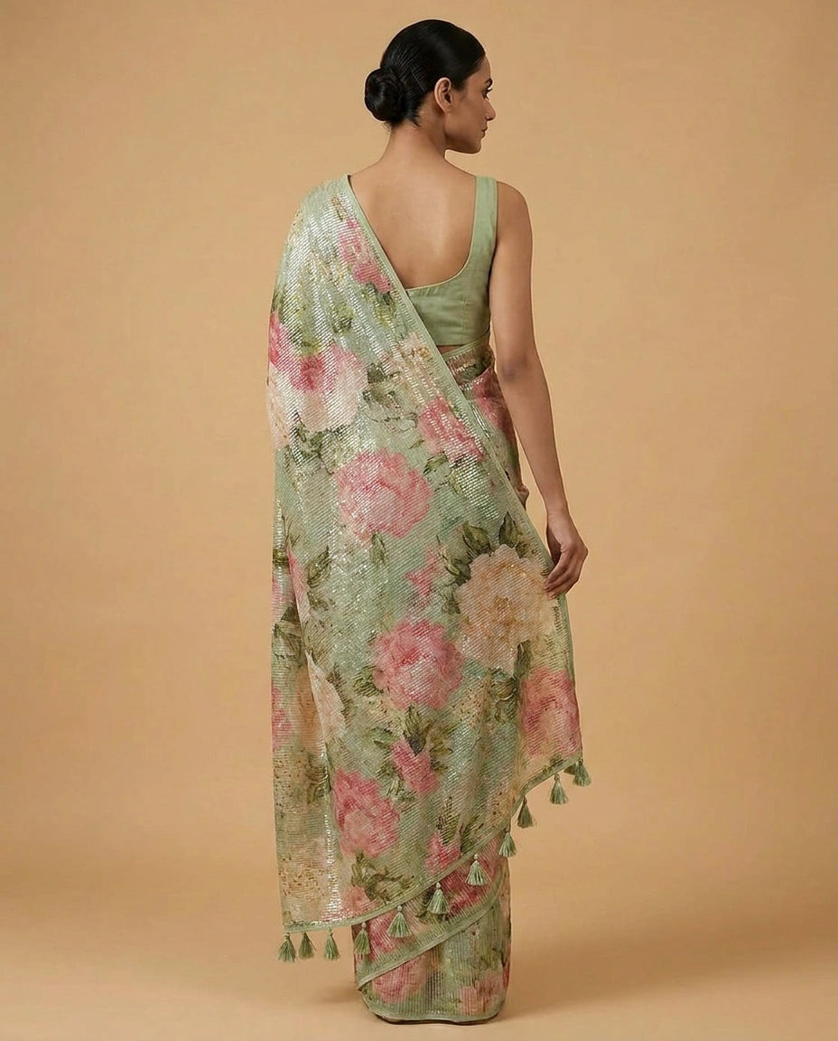 Designer Georgette Saree with Thread and Sequin Embroidery view 9