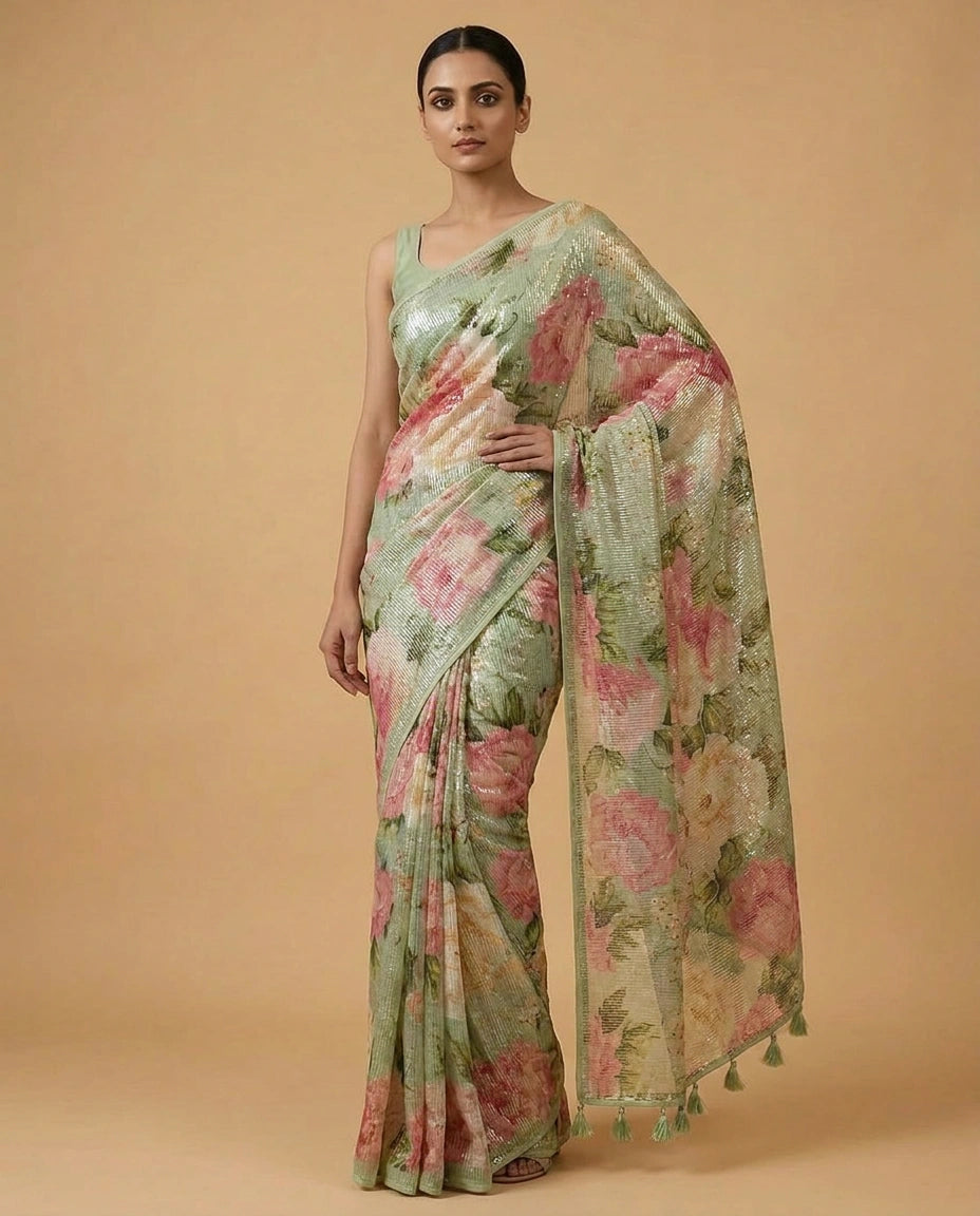 Designer Georgette Saree with Thread and Sequin Embroidery view 10