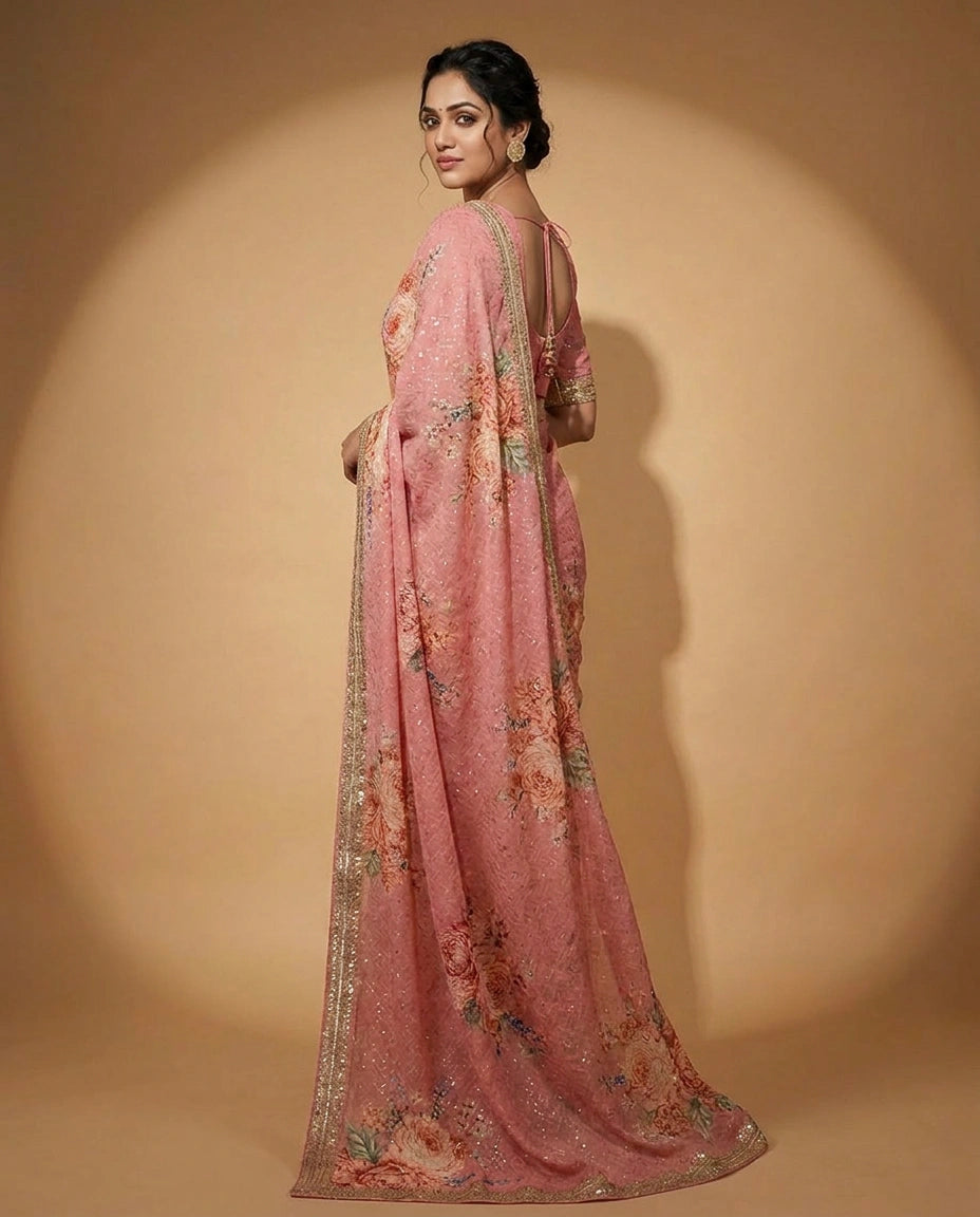 Georgette Designer Saree with Hand Embroidery view 4