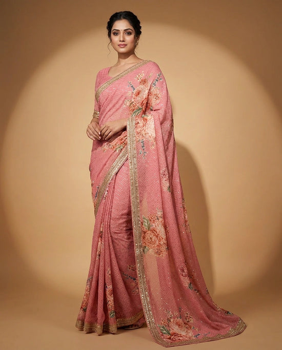 Georgette Designer Saree with Hand Embroidery - Rangoli India