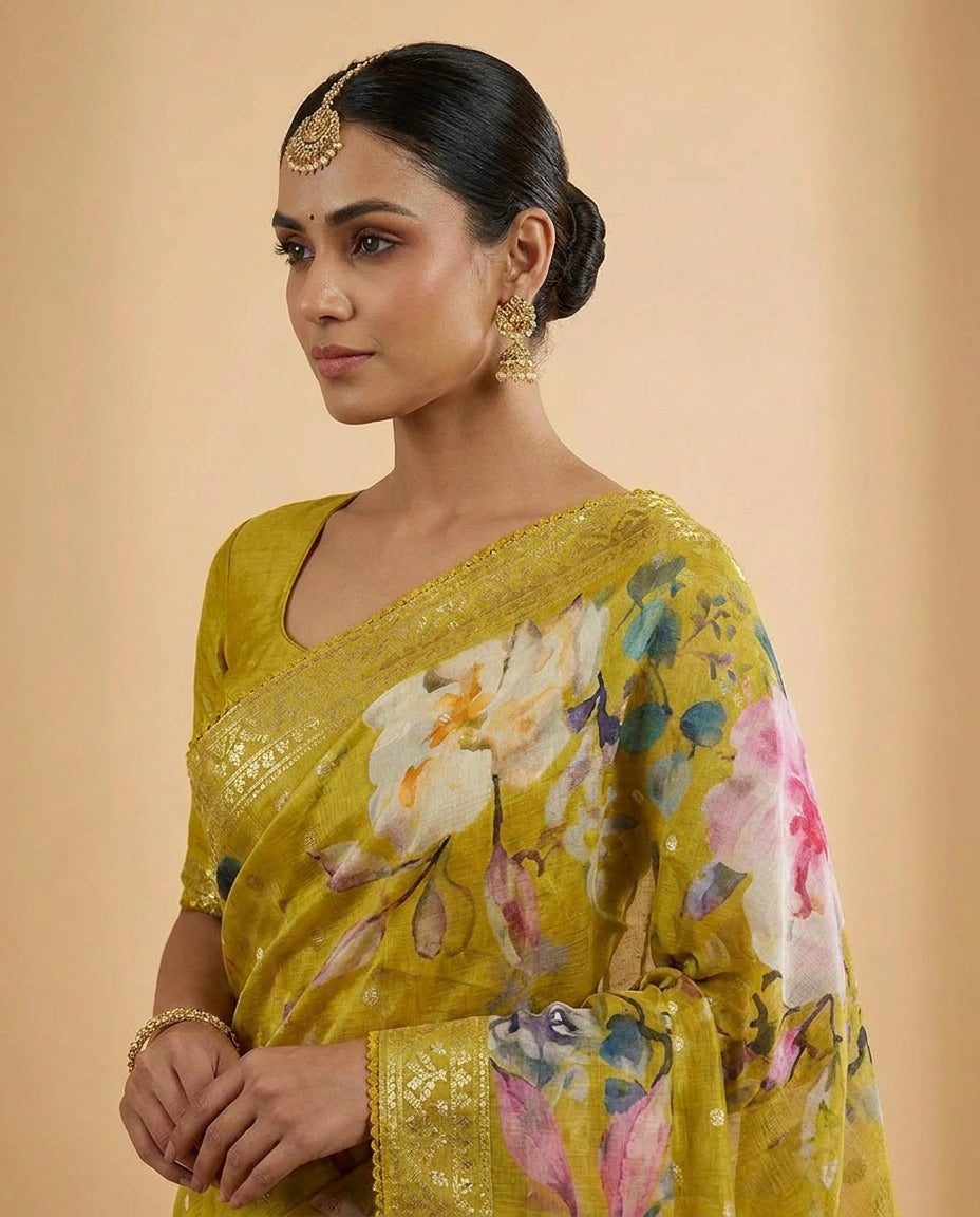 Georgette Saree with Foil Print and Sequin Work for Women - Rangoli India