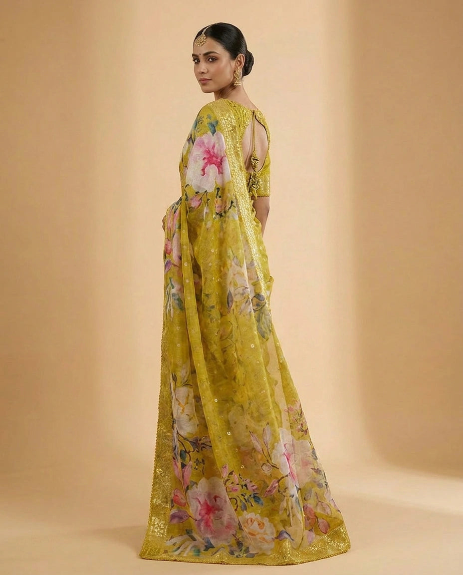 Georgette Saree with Foil Print and Sequin Work for Women - Rangoli India