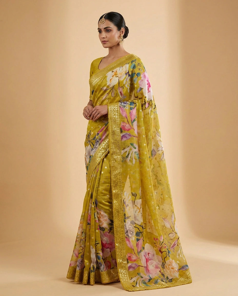 Georgette Saree with Foil Print and Sequin Work for Women - Rangoli India