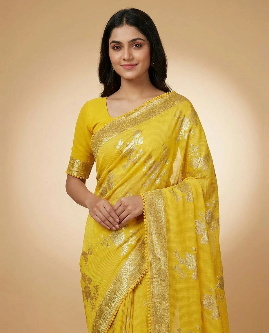 Georgette Saree with Woven-Style Thread Embroidery Border view 2