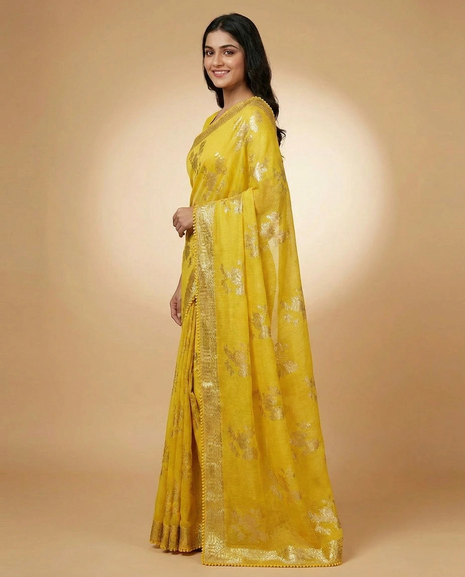 Georgette Saree with Woven-Style Thread Embroidery Border view 3