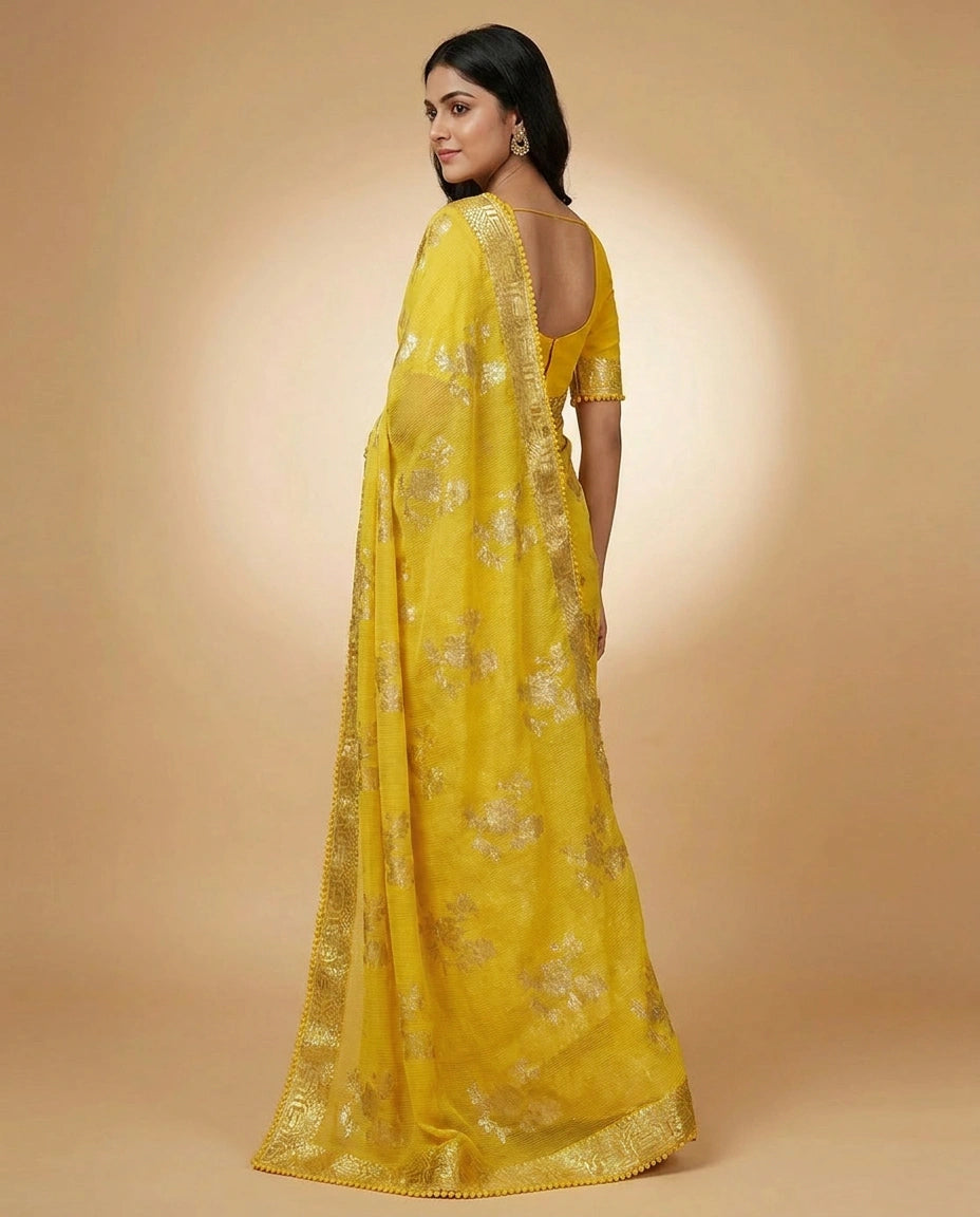 Georgette Saree with Woven-Style Thread Embroidery Border view 4