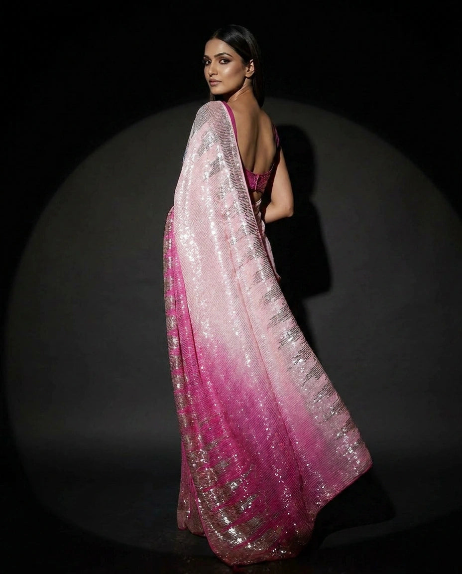 Georgette Saree with Intricate Sequin and Zari Embroidery view 2