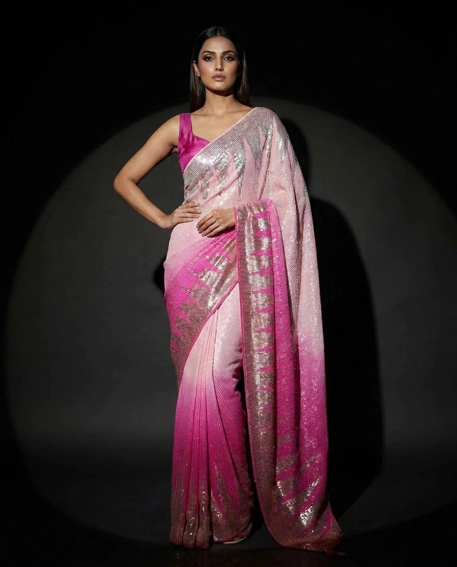 Georgette Saree with Intricate Sequin and Zari Embroidery view 3