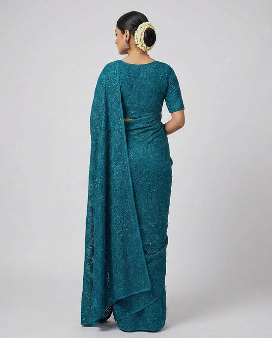 Floral Embroidered Georgette Saree with Heavy Sequin Work view 2