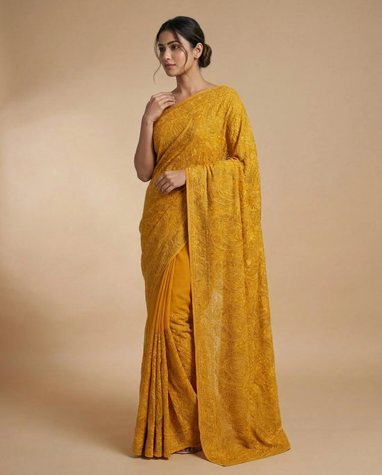 Floral Embroidered Georgette Saree with Heavy Sequin Work view 5