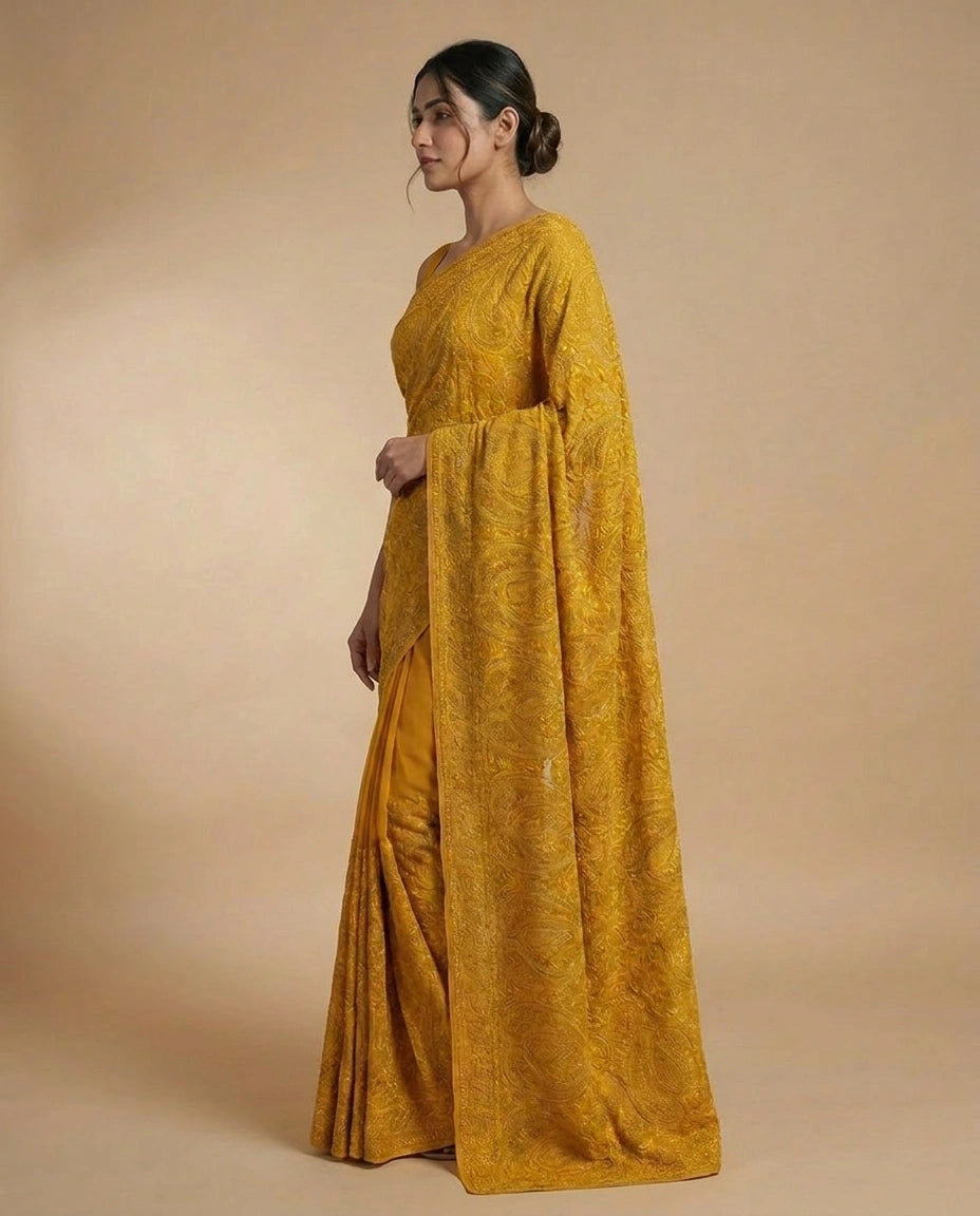 Floral Embroidered Georgette Saree with Heavy Sequin Work view 8