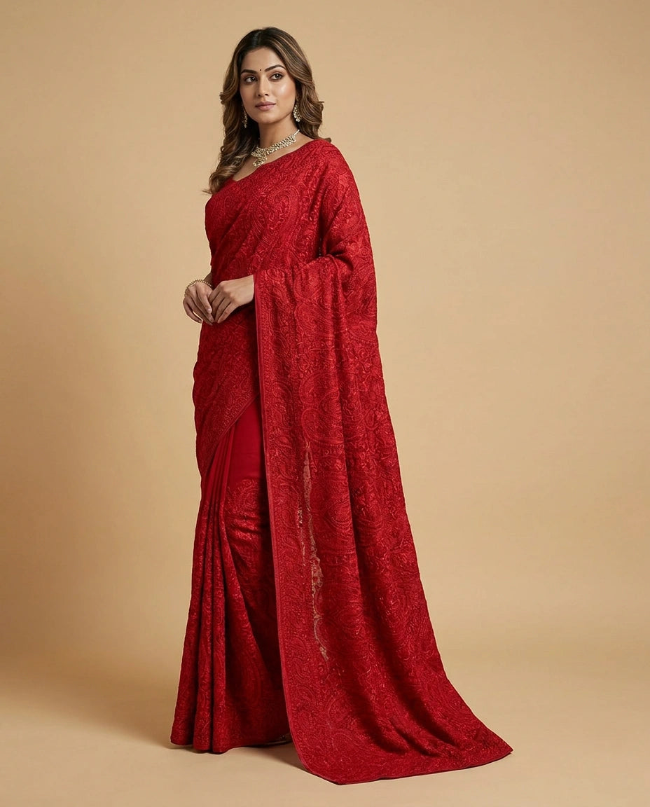 Floral Embroidered Georgette Saree with Heavy Sequin Work view 9