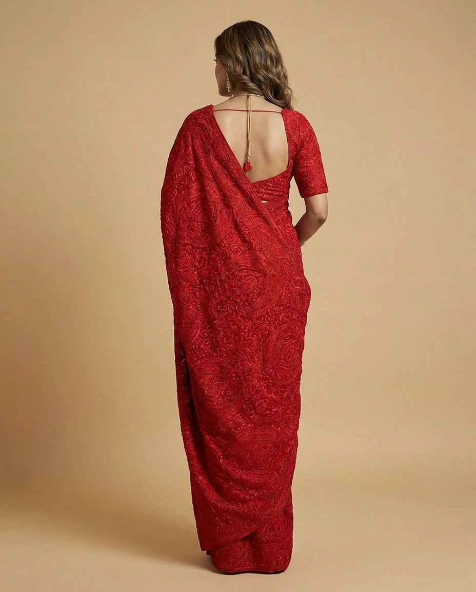 Floral Embroidered Georgette Saree with Heavy Sequin Work view 10