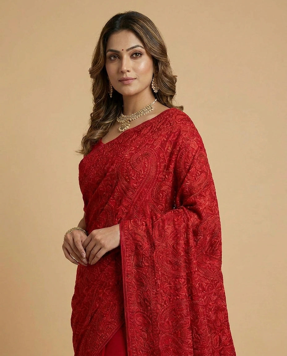 Floral Embroidered Georgette Saree with Heavy Sequin Work view 12