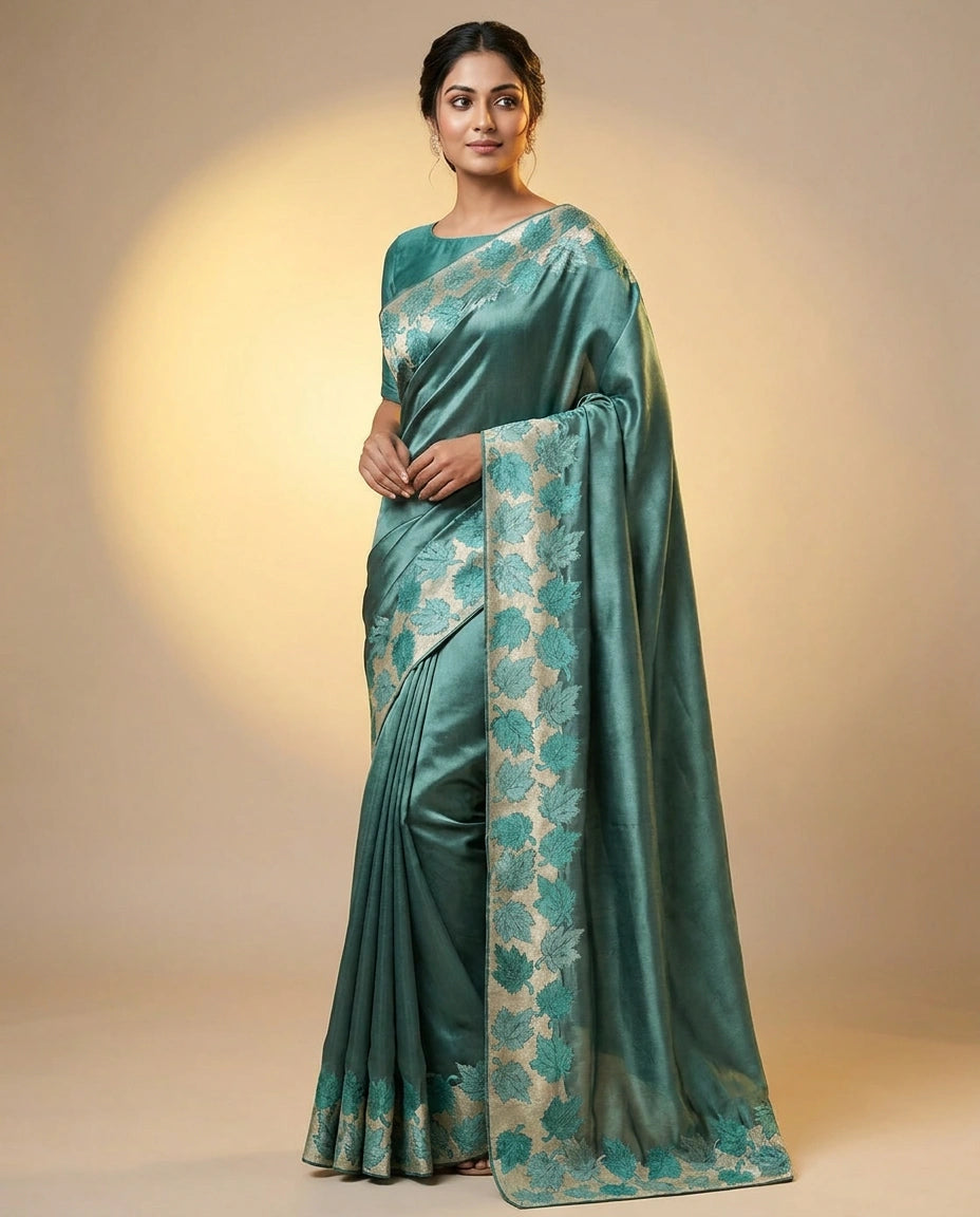 Tissue Saree with Gota Patti Embellished Border Online India - Rangoli India