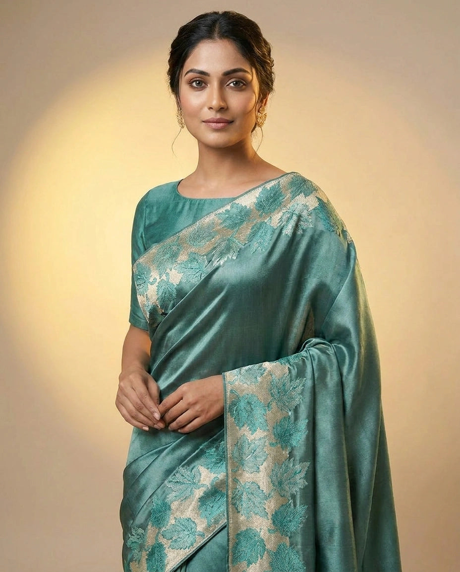 Tissue Saree with Gota Patti Embellished Border Online India - Rangoli India