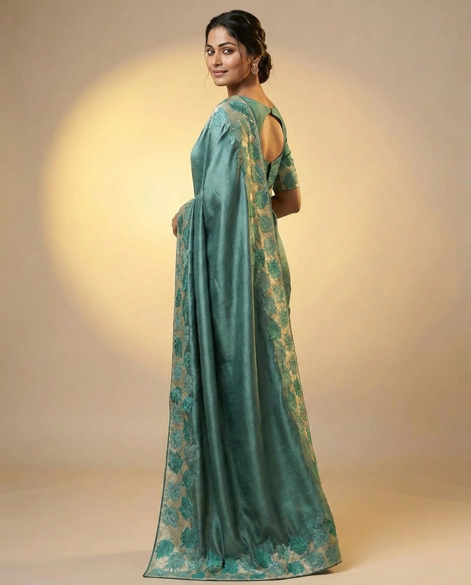 Tissue Saree with Gota Patti Embellished Border Online India - Rangoli India