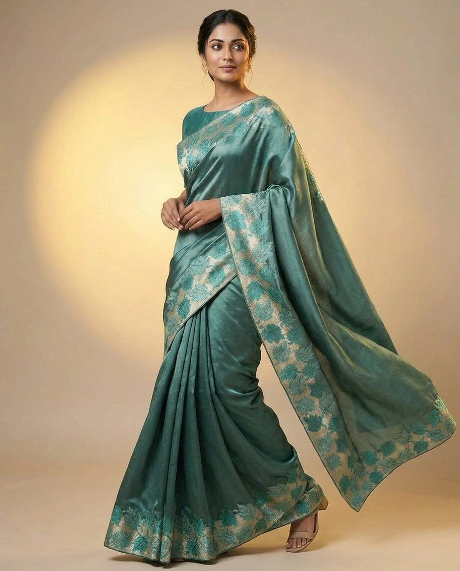 Tissue Saree with Gota Patti Embellished Border Online India - Rangoli India