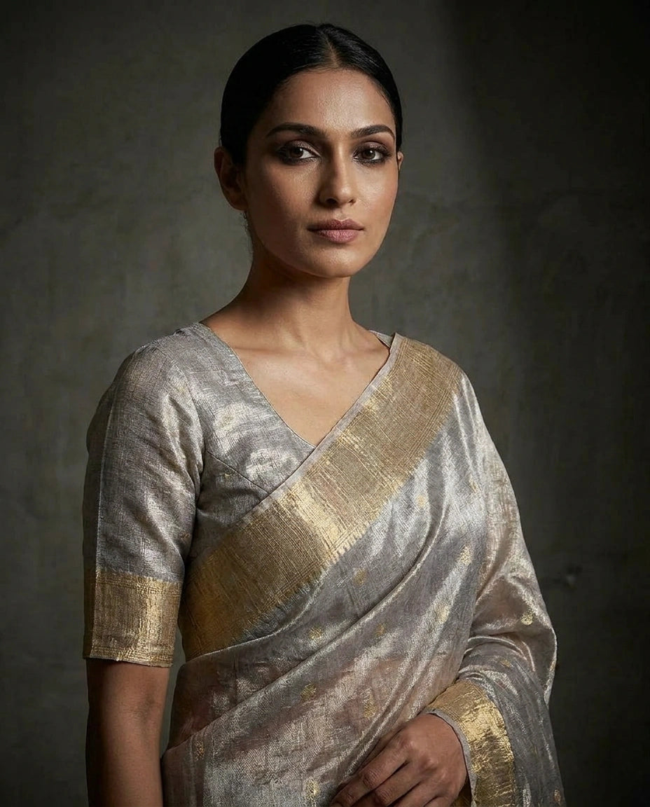Tissue Saree with Gota Patti Embellished Border for Women - Rangoli India