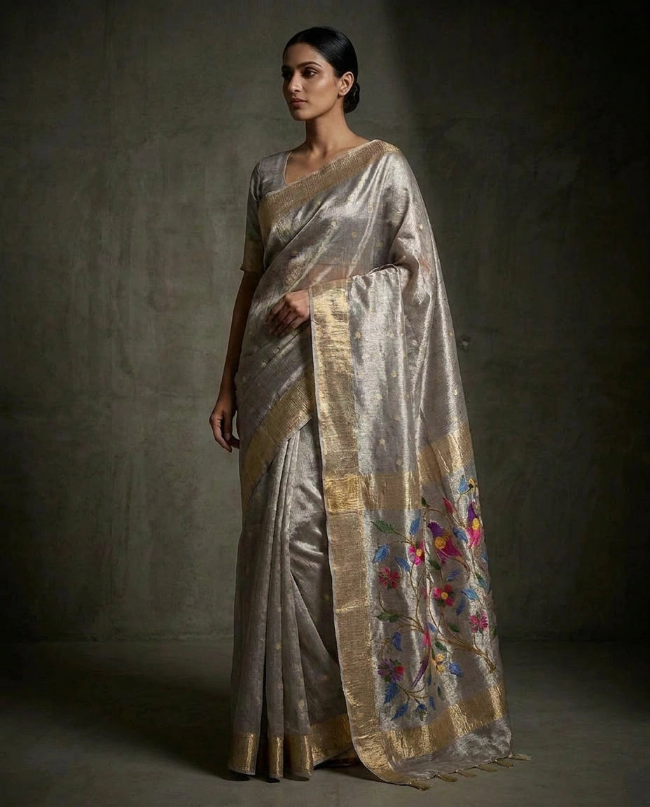 Tissue Saree with Gota Patti Embellished Border for Women - Rangoli India