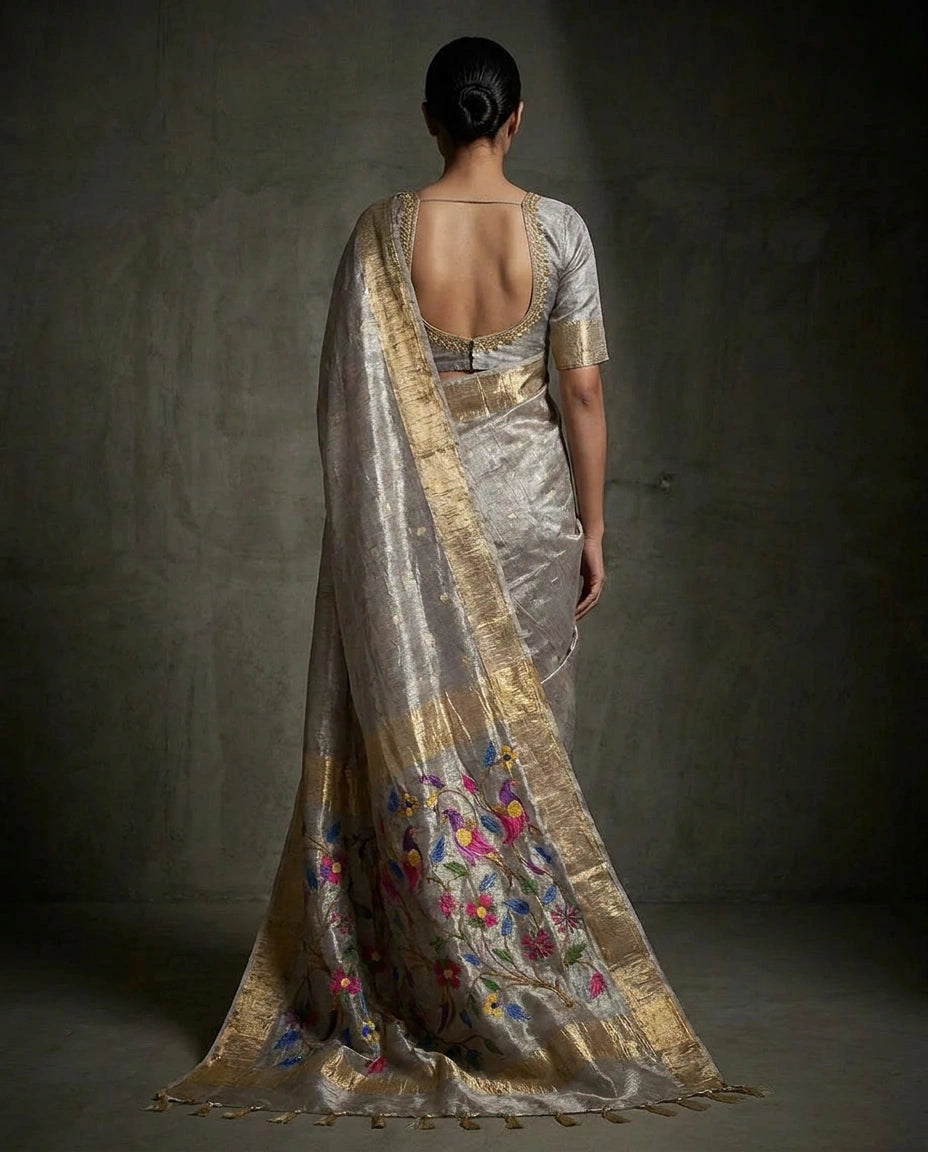 Tissue Saree with Gota Patti Embellished Border for Women - Rangoli India